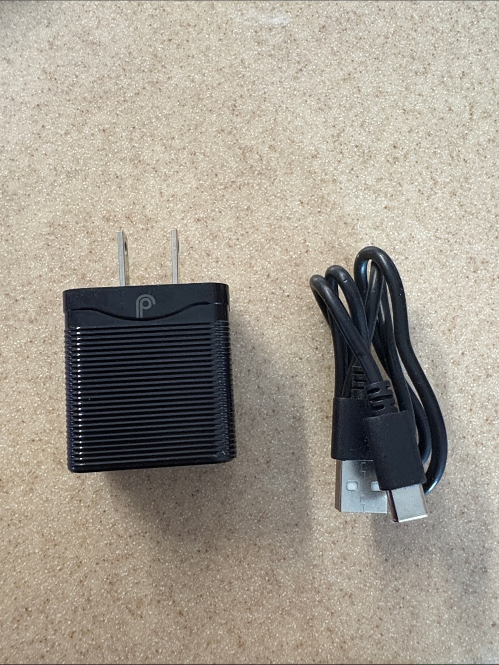 Portable Black USB Wall Charger with USB-A to USB-C Cable